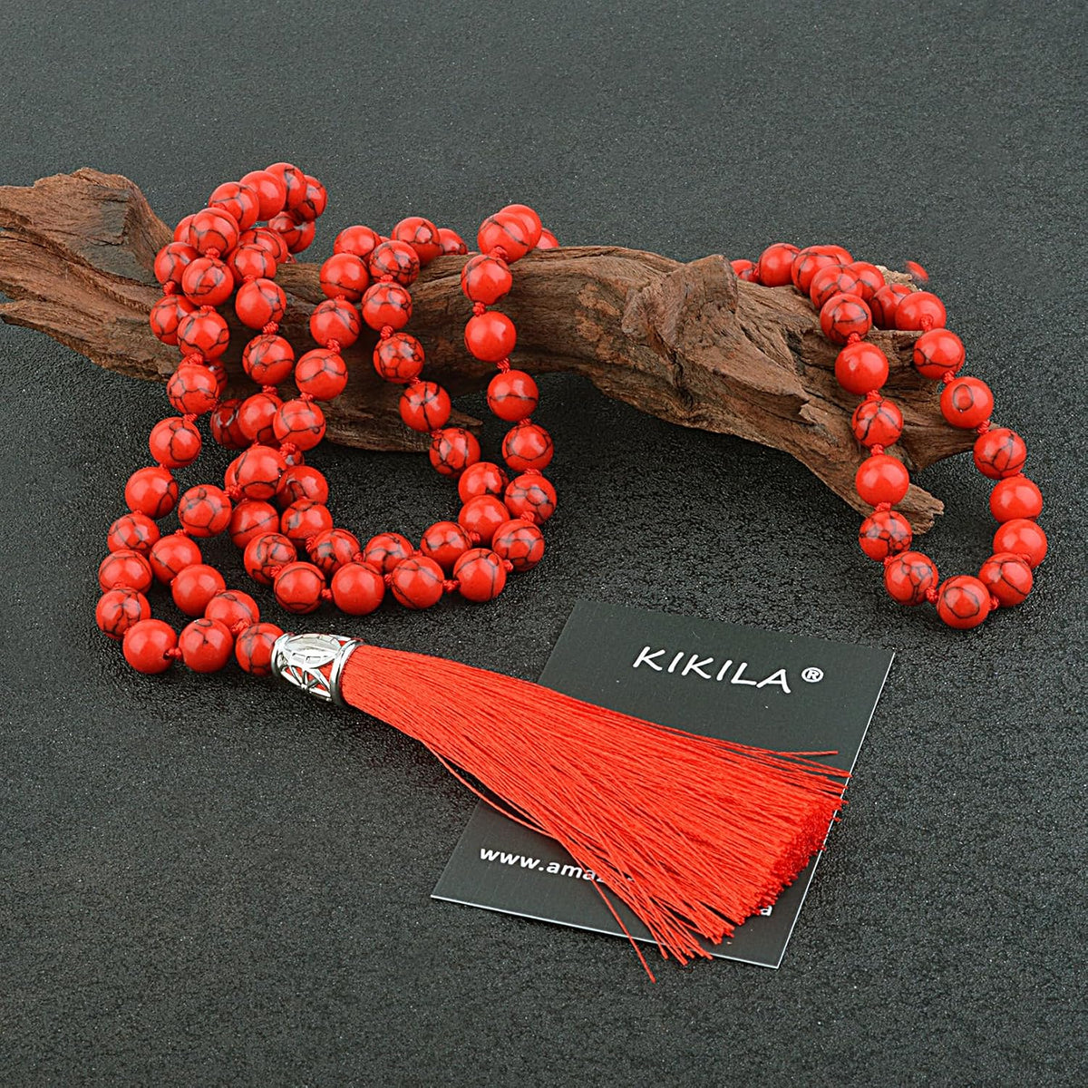 KIKILA Mala Beads 108 Natural Stone GemStones Japamala Yoga Meditation Hand Knotted Beaded Tassel Necklace for Women Men
