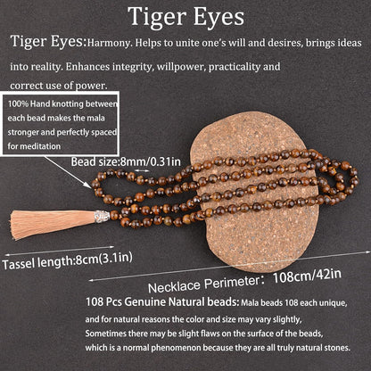 KIKILA Mala Beads 108 Natural Stone GemStones Japamala Yoga Meditation Hand Knotted Beaded Tassel Necklace for Women Men