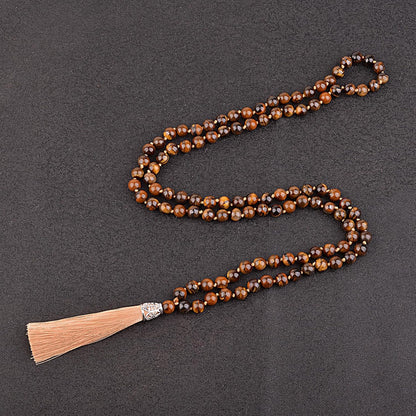 KIKILA Mala Beads 108 Natural Stone GemStones Japamala Yoga Meditation Hand Knotted Beaded Tassel Necklace for Women Men
