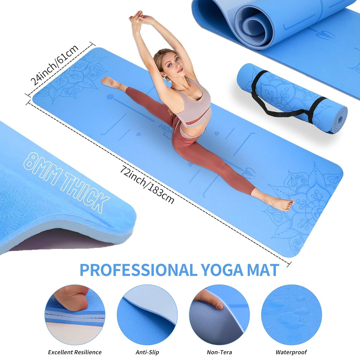 DICYWUDI Yoga Mat Thick, 6 Fabric Resistance Bands, 2 Pack Yoga Blocks, Home Workout Equipment Essentials Starter Kit for Beginners Full Body Toning