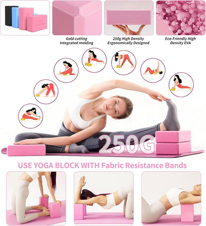 DICYWUDI Yoga Mat Thick, 6 Fabric Resistance Bands, 2 Pack Yoga Blocks, Home Workout Equipment Essentials Starter Kit for Beginners Full Body Toning
