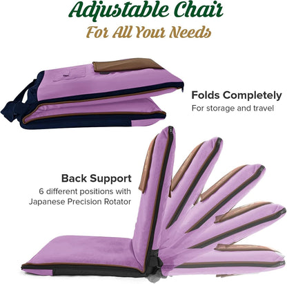 Adjustable Japanese Floor Chair with Back Support for Adults | Premium Meditation Chair for Seating, Yoga & Gaming -Folding Backjack Floor Chair with 6 Recline Positions, Thick Padding & Vegan Leather
