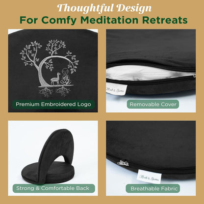 Adjustable Japanese Floor Chair with Back Support for Adults | Premium Meditation Chair for Seating, Yoga & Gaming -Folding Backjack Floor Chair with 6 Recline Positions, Thick Padding & Vegan Leather
