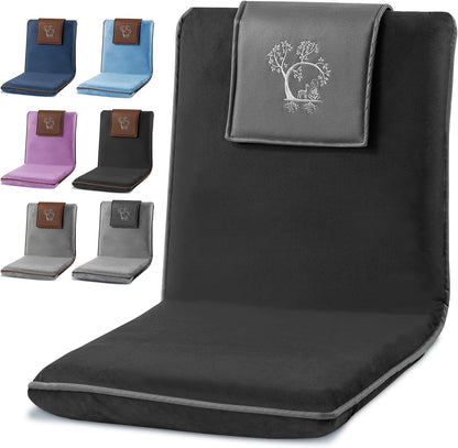 Adjustable Japanese Floor Chair with Back Support for Adults | Premium Meditation Chair for Seating, Yoga & Gaming -Folding Backjack Floor Chair with 6 Recline Positions, Thick Padding & Vegan Leather