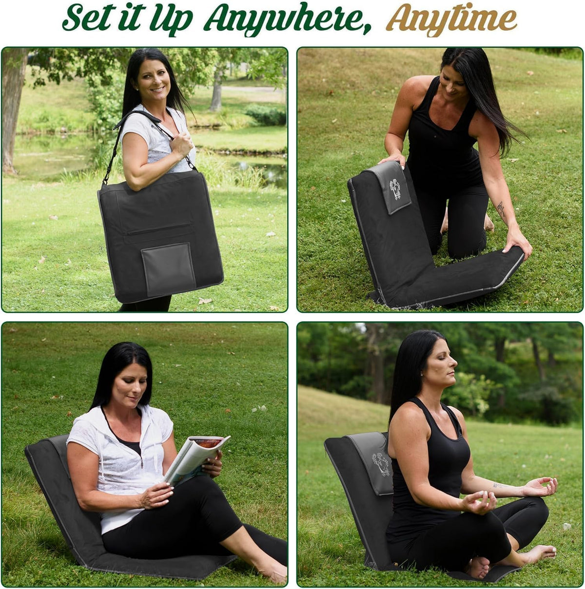 Adjustable Japanese Floor Chair with Back Support for Adults | Premium Meditation Chair for Seating, Yoga & Gaming -Folding Backjack Floor Chair with 6 Recline Positions, Thick Padding & Vegan Leather