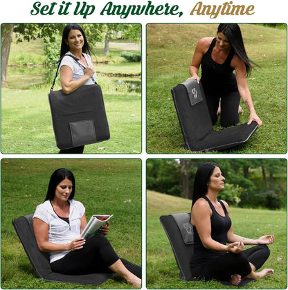 Adjustable Japanese Floor Chair with Back Support for Adults | Premium Meditation Chair for Seating, Yoga & Gaming -Folding Backjack Floor Chair with 6 Recline Positions, Thick Padding & Vegan Leather
