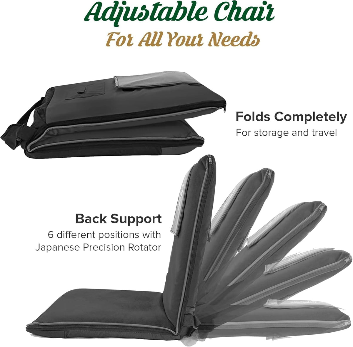 Adjustable Japanese Floor Chair with Back Support for Adults | Premium Meditation Chair for Seating, Yoga & Gaming -Folding Backjack Floor Chair with 6 Recline Positions, Thick Padding & Vegan Leather
