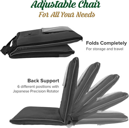 Adjustable Japanese Floor Chair with Back Support for Adults | Premium Meditation Chair for Seating, Yoga & Gaming -Folding Backjack Floor Chair with 6 Recline Positions, Thick Padding & Vegan Leather