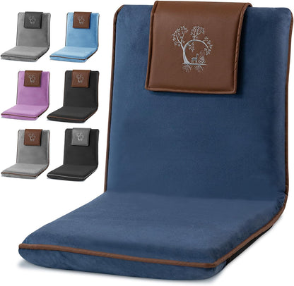 Adjustable Japanese Floor Chair with Back Support for Adults | Premium Meditation Chair for Seating, Yoga & Gaming -Folding Backjack Floor Chair with 6 Recline Positions, Thick Padding & Vegan Leather