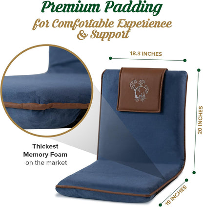 Adjustable Japanese Floor Chair with Back Support for Adults | Premium Meditation Chair for Seating, Yoga & Gaming -Folding Backjack Floor Chair with 6 Recline Positions, Thick Padding & Vegan Leather