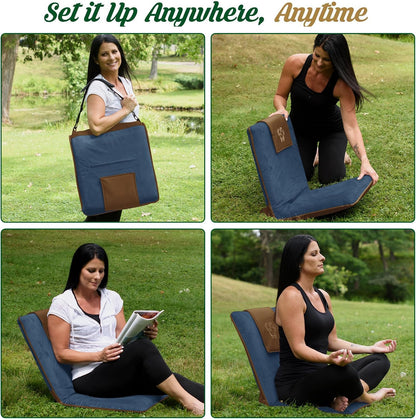 Adjustable Japanese Floor Chair with Back Support for Adults | Premium Meditation Chair for Seating, Yoga & Gaming -Folding Backjack Floor Chair with 6 Recline Positions, Thick Padding & Vegan Leather