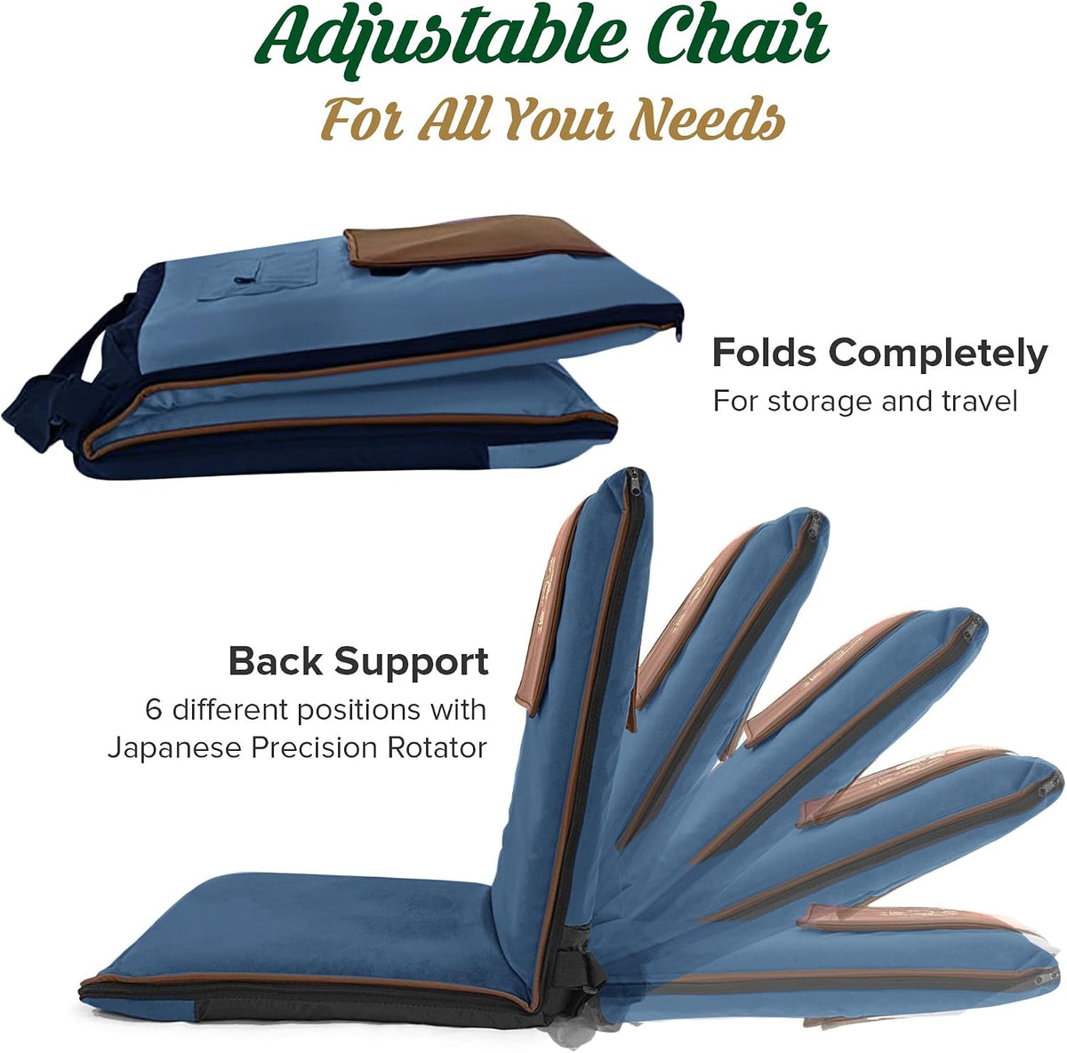 Adjustable Japanese Floor Chair with Back Support for Adults | Premium Meditation Chair for Seating, Yoga & Gaming -Folding Backjack Floor Chair with 6 Recline Positions, Thick Padding & Vegan Leather
