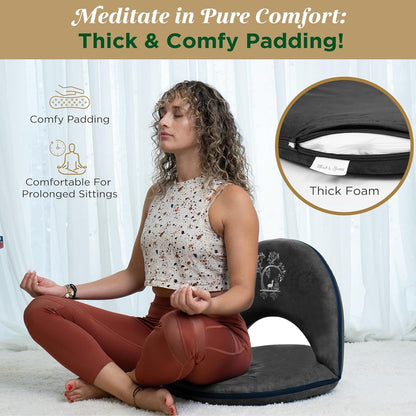 Adjustable Japanese Floor Chair with Back Support for Adults | Premium Meditation Chair for Seating, Yoga & Gaming -Folding Backjack Floor Chair with 6 Recline Positions, Thick Padding & Vegan Leather