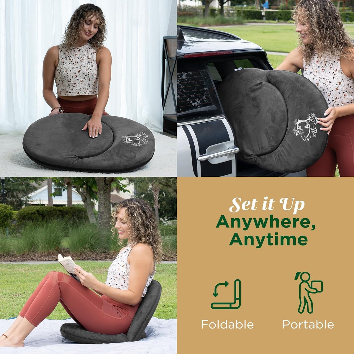 Adjustable Japanese Floor Chair with Back Support for Adults | Premium Meditation Chair for Seating, Yoga & Gaming -Folding Backjack Floor Chair with 6 Recline Positions, Thick Padding & Vegan Leather