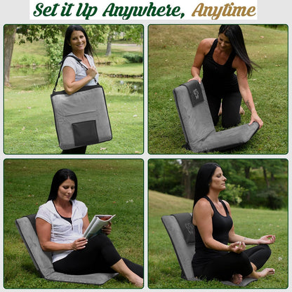 Adjustable Japanese Floor Chair with Back Support for Adults | Premium Meditation Chair for Seating, Yoga & Gaming -Folding Backjack Floor Chair with 6 Recline Positions, Thick Padding & Vegan Leather