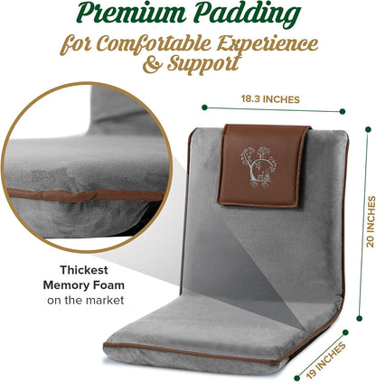 Adjustable Japanese Floor Chair with Back Support for Adults | Premium Meditation Chair for Seating, Yoga & Gaming -Folding Backjack Floor Chair with 6 Recline Positions, Thick Padding & Vegan Leather
