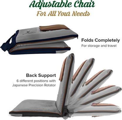 Adjustable Japanese Floor Chair with Back Support for Adults | Premium Meditation Chair for Seating, Yoga & Gaming -Folding Backjack Floor Chair with 6 Recline Positions, Thick Padding & Vegan Leather