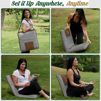 Adjustable Japanese Floor Chair with Back Support for Adults | Premium Meditation Chair for Seating, Yoga & Gaming -Folding Backjack Floor Chair with 6 Recline Positions, Thick Padding & Vegan Leather