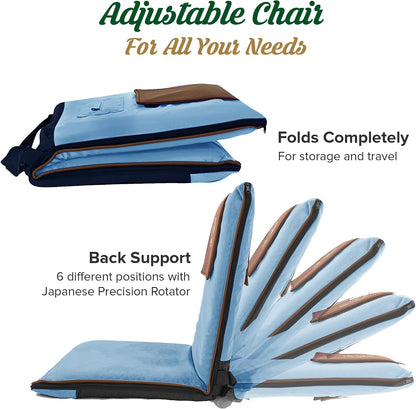 Adjustable Japanese Floor Chair with Back Support for Adults | Premium Meditation Chair for Seating, Yoga & Gaming -Folding Backjack Floor Chair with 6 Recline Positions, Thick Padding & Vegan Leather