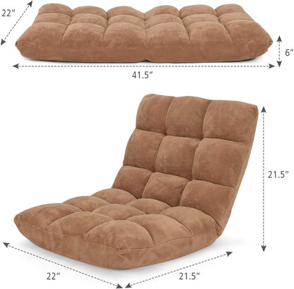 Cushioned Floor Chair, 14-Position Adjustable Padded Lazy Recliner with Comfortable Back Support and Skin-Friendly Cover, Great for Reading, Playing Game, Meditating (Beige)