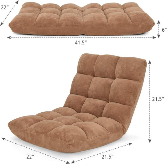 Cushioned Floor Chair, 14-Position Adjustable Padded Lazy Recliner with Comfortable Back Support and Skin-Friendly Cover, Great for Reading, Playing Game, Meditating (Beige)