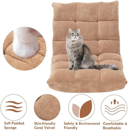 Cushioned Floor Chair, 14-Position Adjustable Padded Lazy Recliner with Comfortable Back Support and Skin-Friendly Cover, Great for Reading, Playing Game, Meditating (Beige)