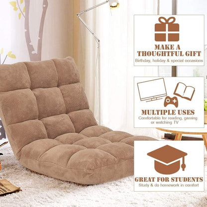 Cushioned Floor Chair, 14-Position Adjustable Padded Lazy Recliner with Comfortable Back Support and Skin-Friendly Cover, Great for Reading, Playing Game, Meditating (Beige)