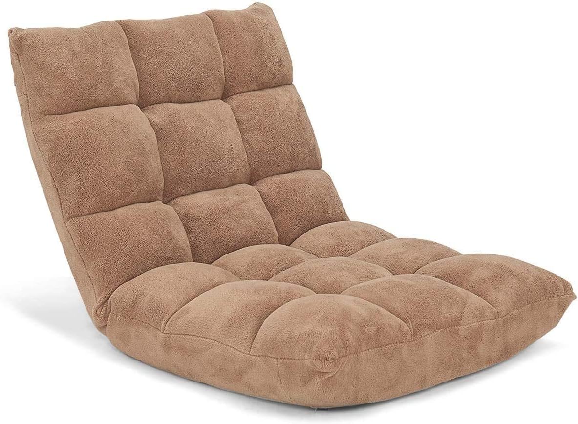 Cushioned Floor Chair, 14-Position Adjustable Padded Lazy Recliner with Comfortable Back Support and Skin-Friendly Cover, Great for Reading, Playing Game, Meditating (Beige)