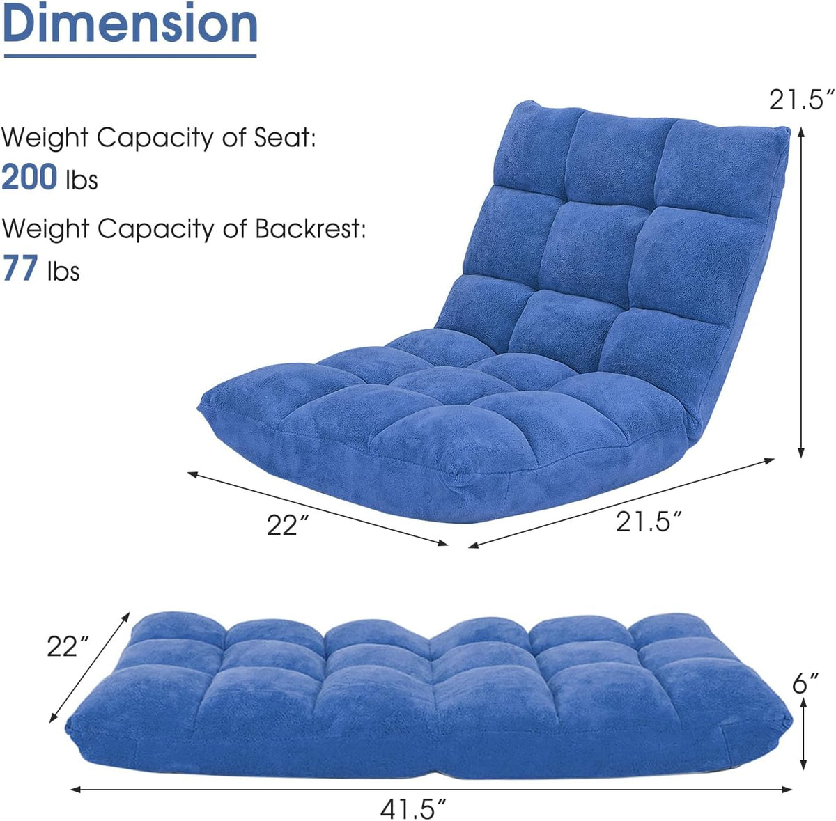 Cushioned Floor Chair, 14-Position Adjustable Padded Lazy Recliner with Comfortable Back Support and Skin-Friendly Cover, Great for Reading, Playing Game, Meditating (Beige)