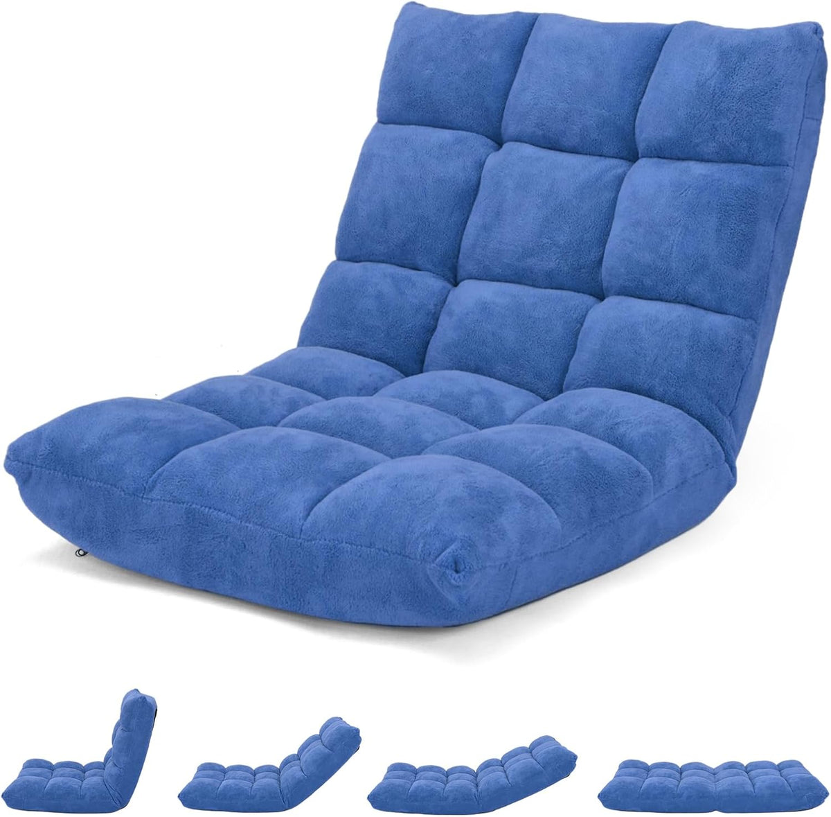 Cushioned Floor Chair, 14-Position Adjustable Padded Lazy Recliner with Comfortable Back Support and Skin-Friendly Cover, Great for Reading, Playing Game, Meditating (Beige)