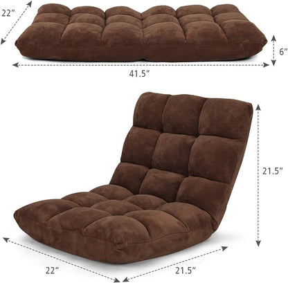 Cushioned Floor Chair, 14-Position Adjustable Padded Lazy Recliner with Comfortable Back Support and Skin-Friendly Cover, Great for Reading, Playing Game, Meditating (Beige)