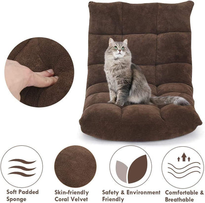 Cushioned Floor Chair, 14-Position Adjustable Padded Lazy Recliner with Comfortable Back Support and Skin-Friendly Cover, Great for Reading, Playing Game, Meditating (Beige)