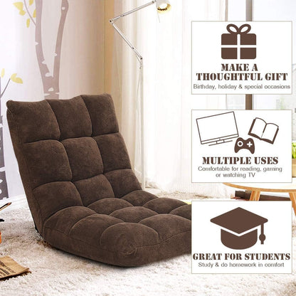 Cushioned Floor Chair, 14-Position Adjustable Padded Lazy Recliner with Comfortable Back Support and Skin-Friendly Cover, Great for Reading, Playing Game, Meditating (Beige)