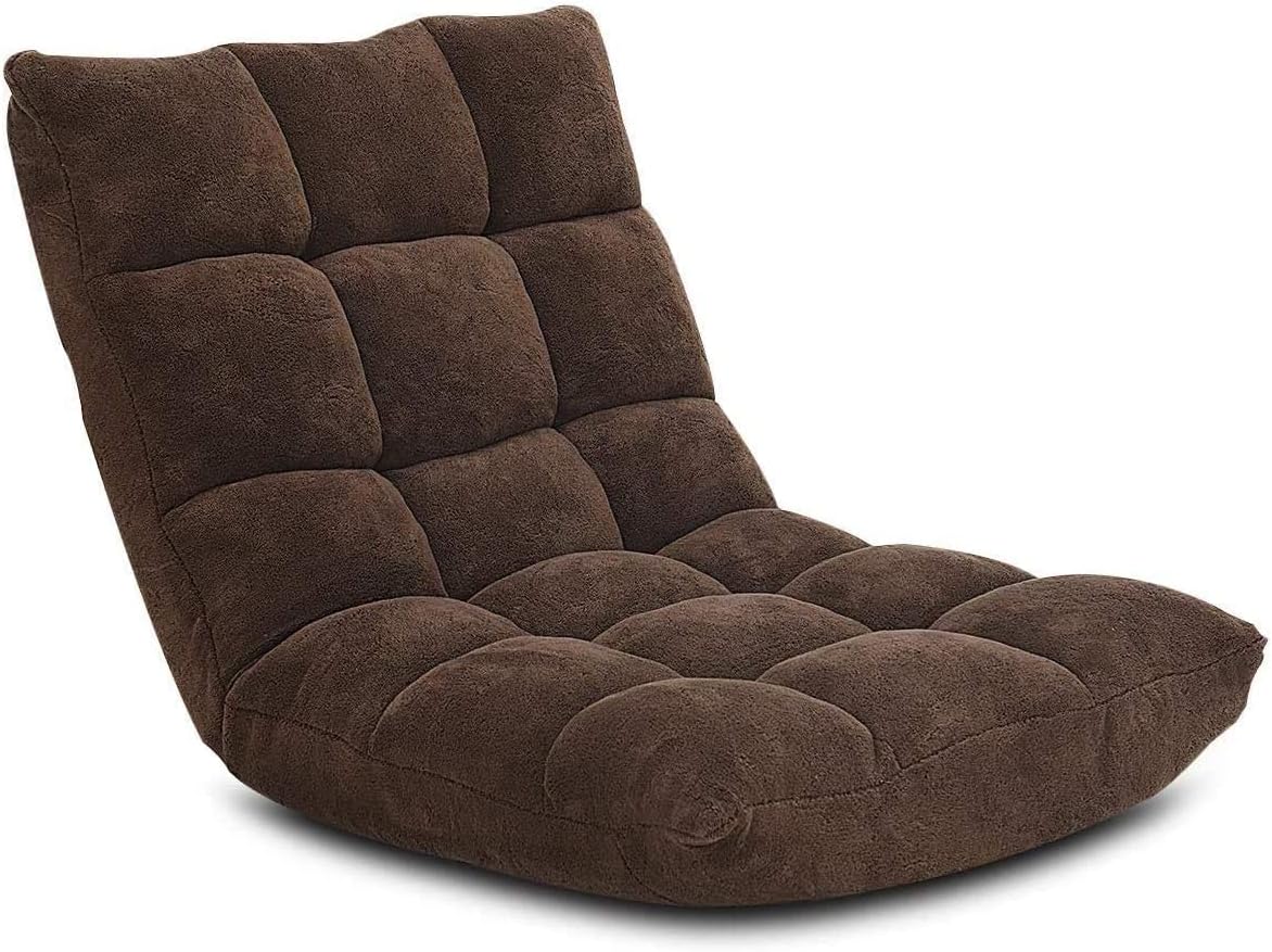 Cushioned Floor Chair, 14-Position Adjustable Padded Lazy Recliner with Comfortable Back Support and Skin-Friendly Cover, Great for Reading, Playing Game, Meditating (Beige)