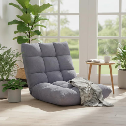 Cushioned Floor Chair, 14-Position Adjustable Padded Lazy Recliner with Comfortable Back Support and Skin-Friendly Cover, Great for Reading, Playing Game, Meditating (Beige)