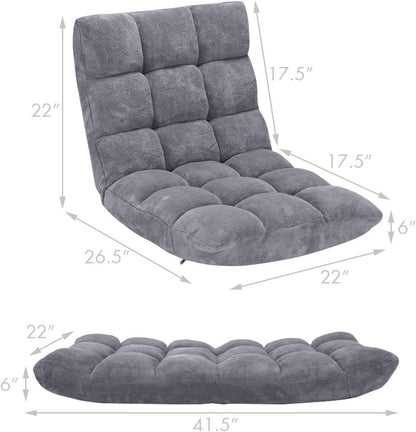 Cushioned Floor Chair, 14-Position Adjustable Padded Lazy Recliner with Comfortable Back Support and Skin-Friendly Cover, Great for Reading, Playing Game, Meditating (Beige)