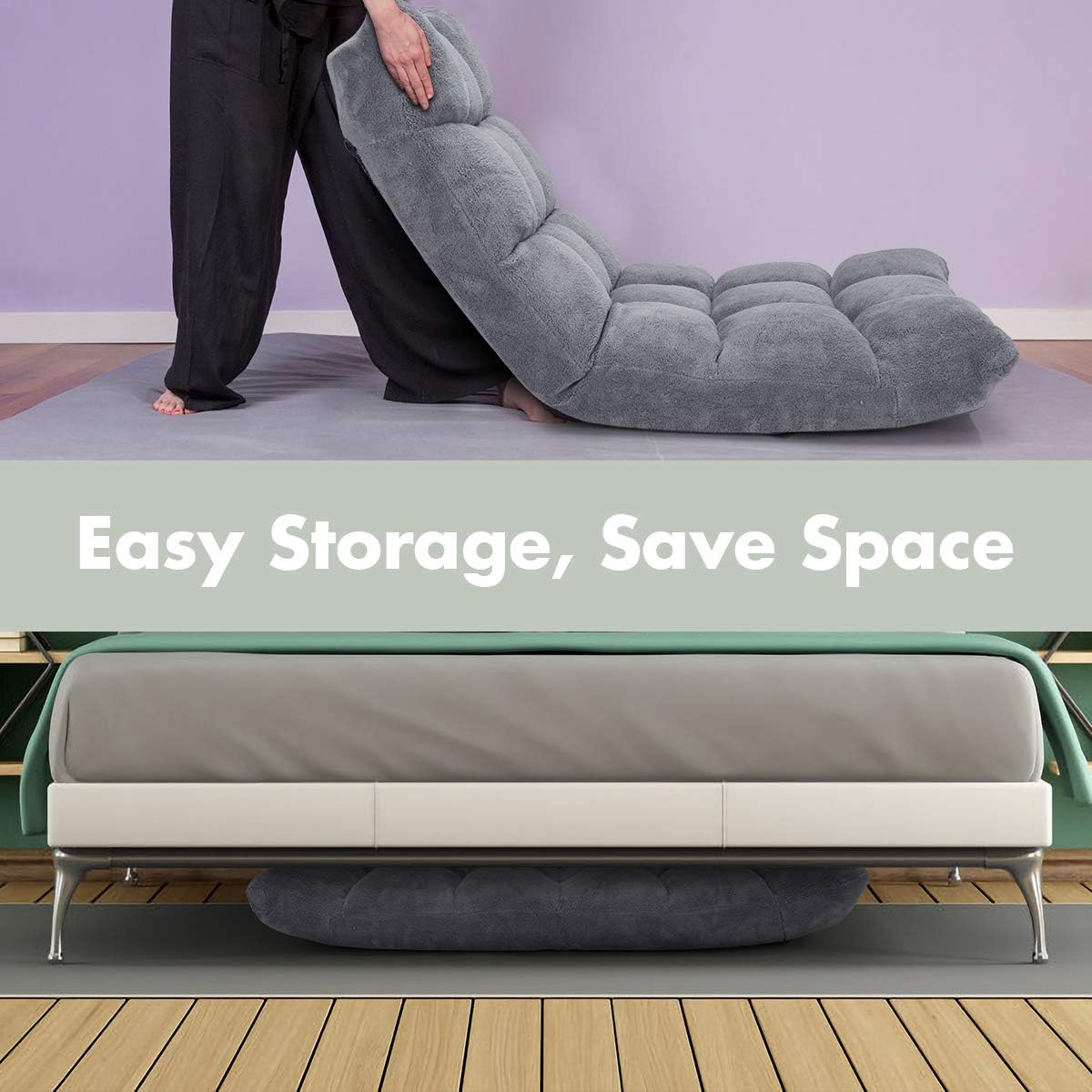 Cushioned Floor Chair, 14-Position Adjustable Padded Lazy Recliner with Comfortable Back Support and Skin-Friendly Cover, Great for Reading, Playing Game, Meditating (Beige)