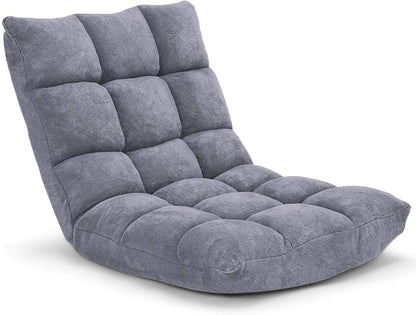 Cushioned Floor Chair, 14-Position Adjustable Padded Lazy Recliner with Comfortable Back Support and Skin-Friendly Cover, Great for Reading, Playing Game, Meditating (Beige)