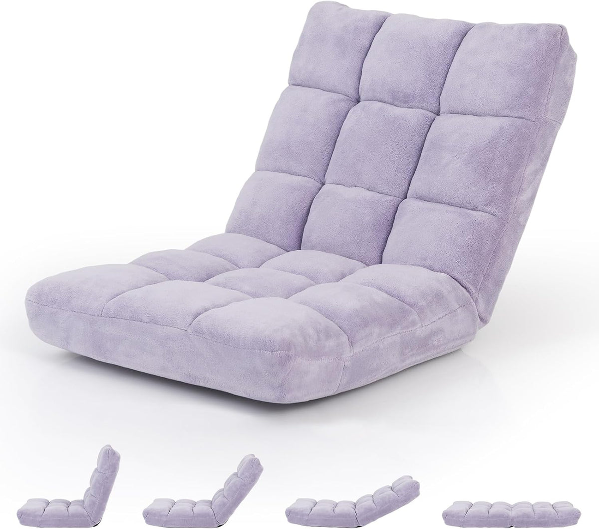 Cushioned Floor Chair, 14-Position Adjustable Padded Lazy Recliner with Comfortable Back Support and Skin-Friendly Cover, Great for Reading, Playing Game, Meditating (Beige)