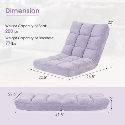 Cushioned Floor Chair, 14-Position Adjustable Padded Lazy Recliner with Comfortable Back Support and Skin-Friendly Cover, Great for Reading, Playing Game, Meditating (Beige)