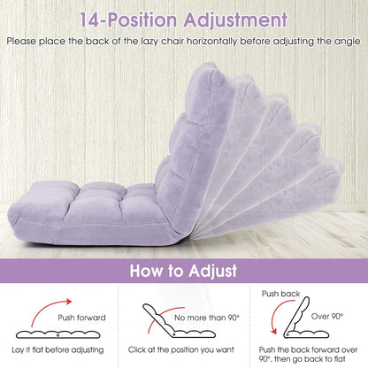 Cushioned Floor Chair, 14-Position Adjustable Padded Lazy Recliner with Comfortable Back Support and Skin-Friendly Cover, Great for Reading, Playing Game, Meditating (Beige)