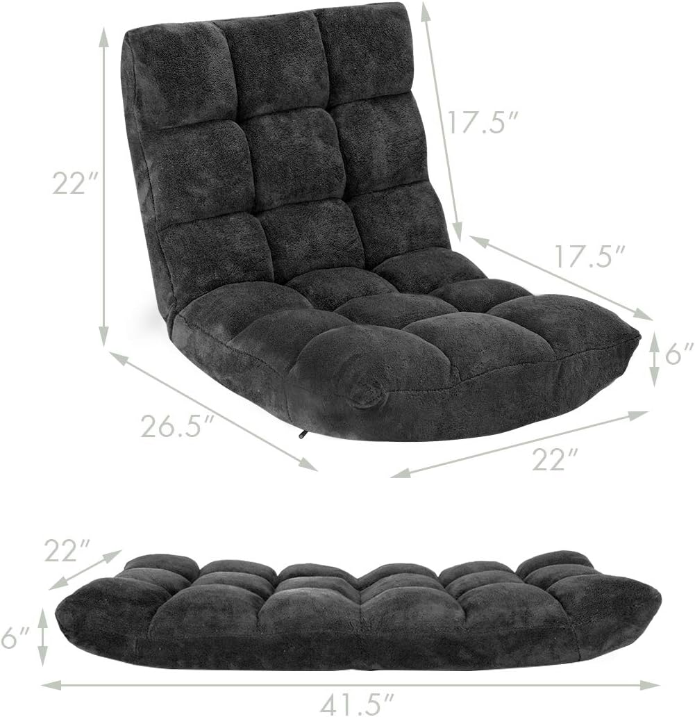 Cushioned Floor Chair, 14-Position Adjustable Padded Lazy Recliner with Comfortable Back Support and Skin-Friendly Cover, Great for Reading, Playing Game, Meditating (Beige)