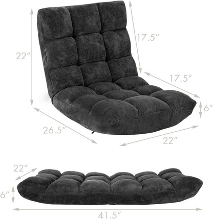 Cushioned Floor Chair, 14-Position Adjustable Padded Lazy Recliner with Comfortable Back Support and Skin-Friendly Cover, Great for Reading, Playing Game, Meditating (Beige)