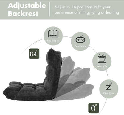 Cushioned Floor Chair, 14-Position Adjustable Padded Lazy Recliner with Comfortable Back Support and Skin-Friendly Cover, Great for Reading, Playing Game, Meditating (Beige)