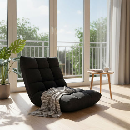 Cushioned Floor Chair, 14-Position Adjustable Padded Lazy Recliner with Comfortable Back Support and Skin-Friendly Cover, Great for Reading, Playing Game, Meditating (Beige)