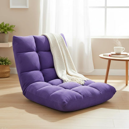 Cushioned Floor Chair, 14-Position Adjustable Padded Lazy Recliner with Comfortable Back Support and Skin-Friendly Cover, Great for Reading, Playing Game, Meditating (Beige)