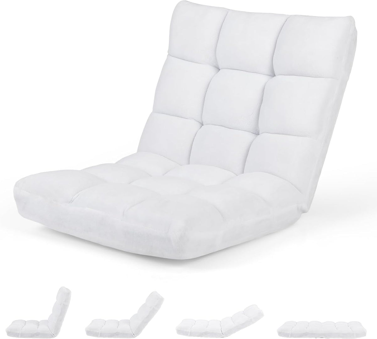 Cushioned Floor Chair, 14-Position Adjustable Padded Lazy Recliner with Comfortable Back Support and Skin-Friendly Cover, Great for Reading, Playing Game, Meditating (Beige)