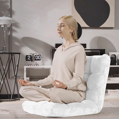 Cushioned Floor Chair, 14-Position Adjustable Padded Lazy Recliner with Comfortable Back Support and Skin-Friendly Cover, Great for Reading, Playing Game, Meditating (Beige)