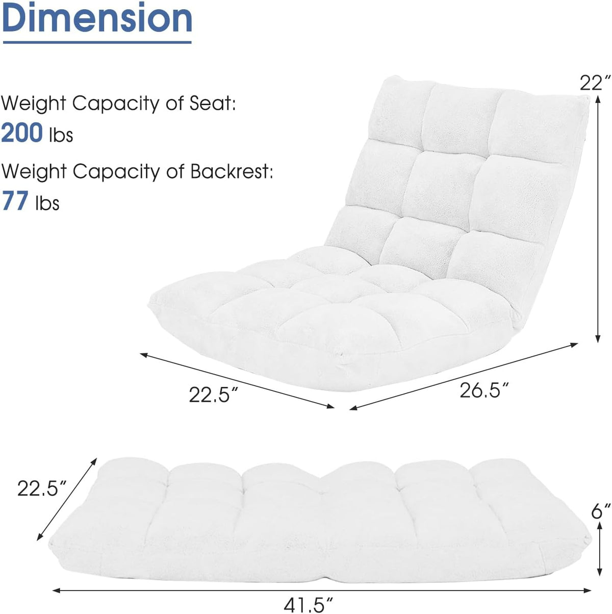 Cushioned Floor Chair, 14-Position Adjustable Padded Lazy Recliner with Comfortable Back Support and Skin-Friendly Cover, Great for Reading, Playing Game, Meditating (Beige)
