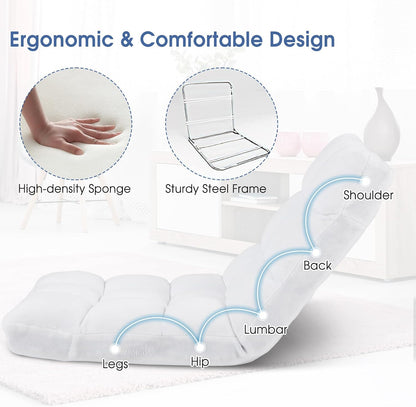 Cushioned Floor Chair, 14-Position Adjustable Padded Lazy Recliner with Comfortable Back Support and Skin-Friendly Cover, Great for Reading, Playing Game, Meditating (Beige)